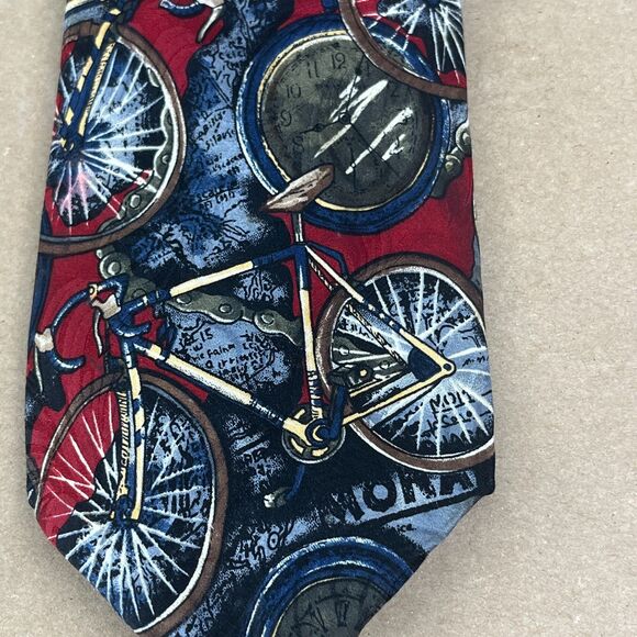 Corporate Casual Van Heusen 100% Silk Tie Bicycle Red Blue Sport Necktie 58x3.75 - Picture 2 of 7